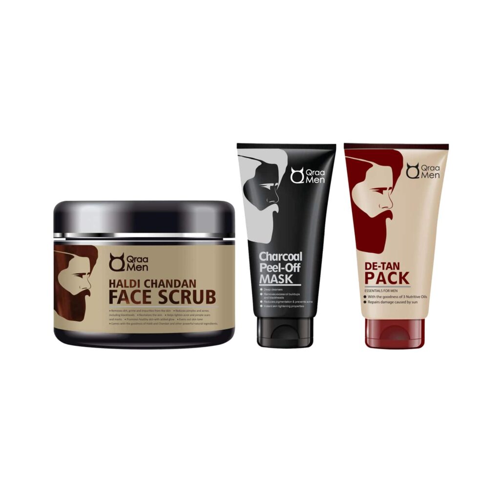 Qraamen De-Tan Face Pack, Haldi Chandan Face Scrub & Charcoal Peel Off Mask Combo - Qraamen
