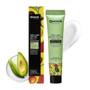 Quench Vitamin E Ultra Light SPF 50+ PA++++ Sunscreen for Glowing Skin | Non-Greasy and Non-Sticky | No White Cast | UVA & UVB Protection | Made in Korea | For Women & Men (MINI...