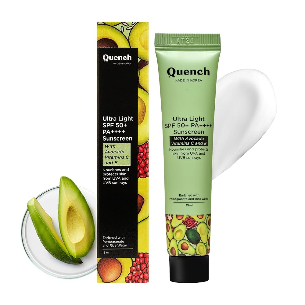 Quench Vitamin E Ultra Light SPF 50+ PA++++ Sunscreen for Glowing Skin | Non-Greasy and Non-Sticky | No White Cast | UVA & UVB Protection | Made in Korea | For Women & Men (MINI...