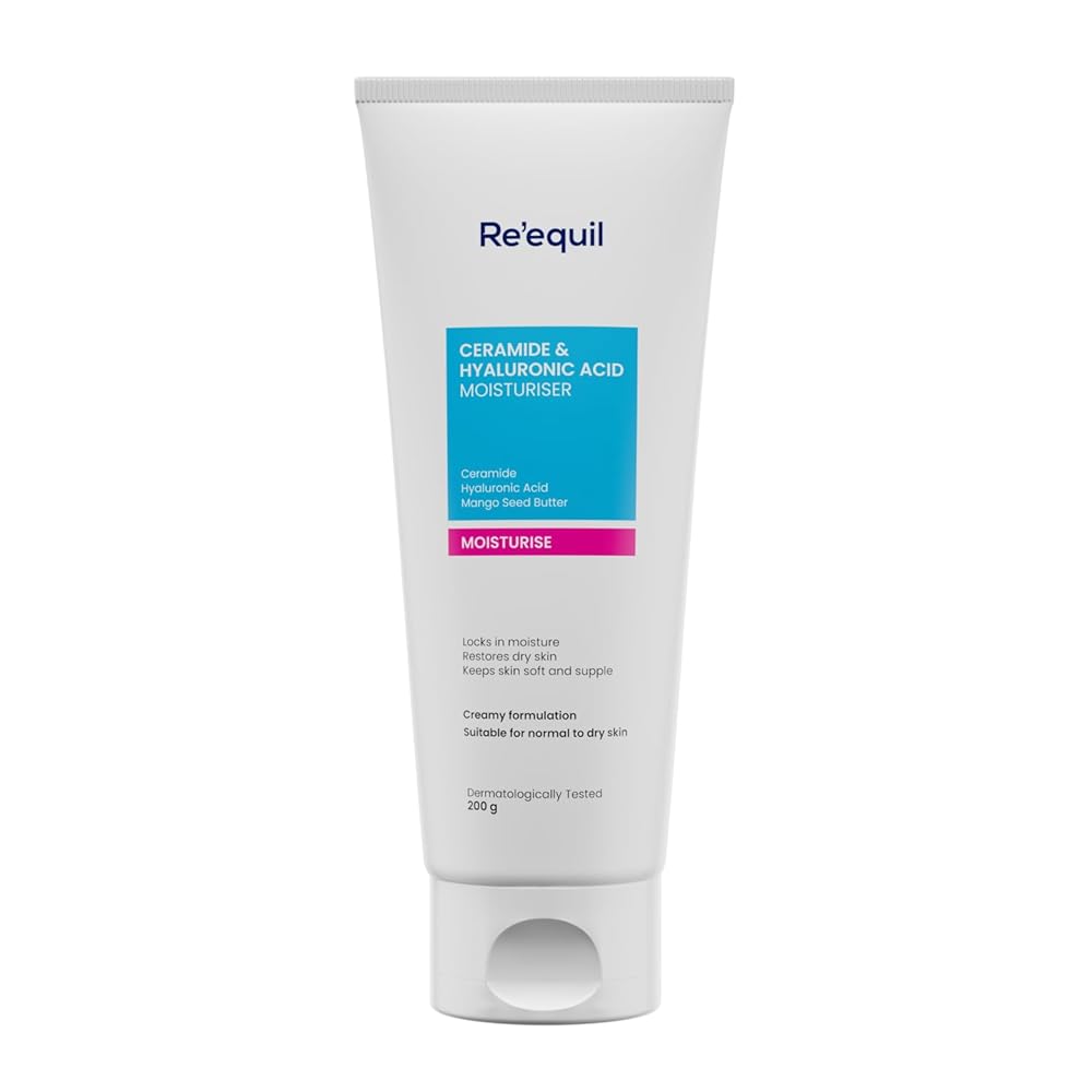 RE' EQUIL Ceramide & Hyaluronic Acid Moisturiser | Moisturizer For Face | Barrier Repair Cream | Long Lasting Hydration | Suitable For Normal To Dry Skin | 100G