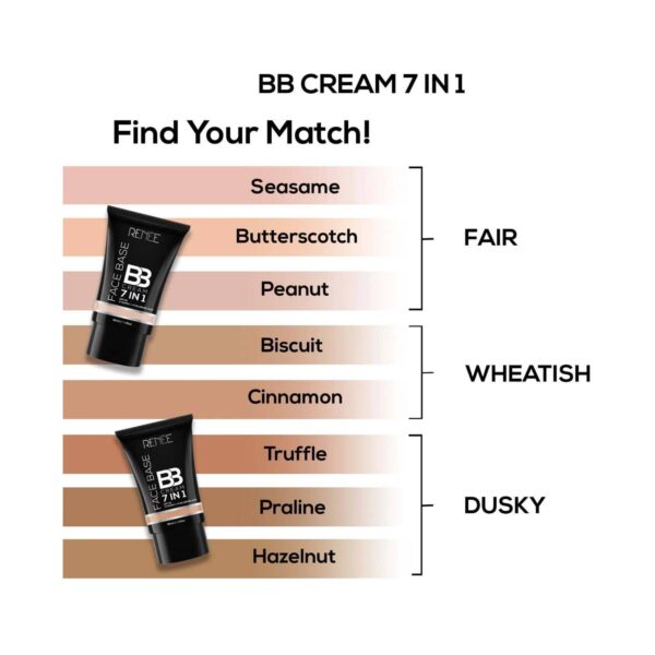 Renee Cosmetics Face Base 7 in 1 BB Cream with SPF 30 - B07 Hazelnut 30Ml - RENEE