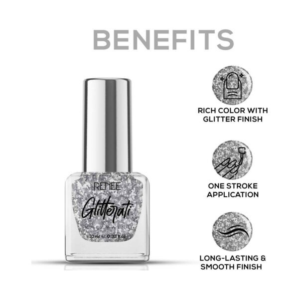 Renee Cosmetics Glitterati Nail Paint - Silver Confetti (10 ml) - RENEE