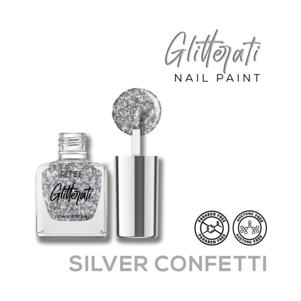Renee Cosmetics Glitterati Nail Paint - Silver Confetti (10 ml) - RENEE
