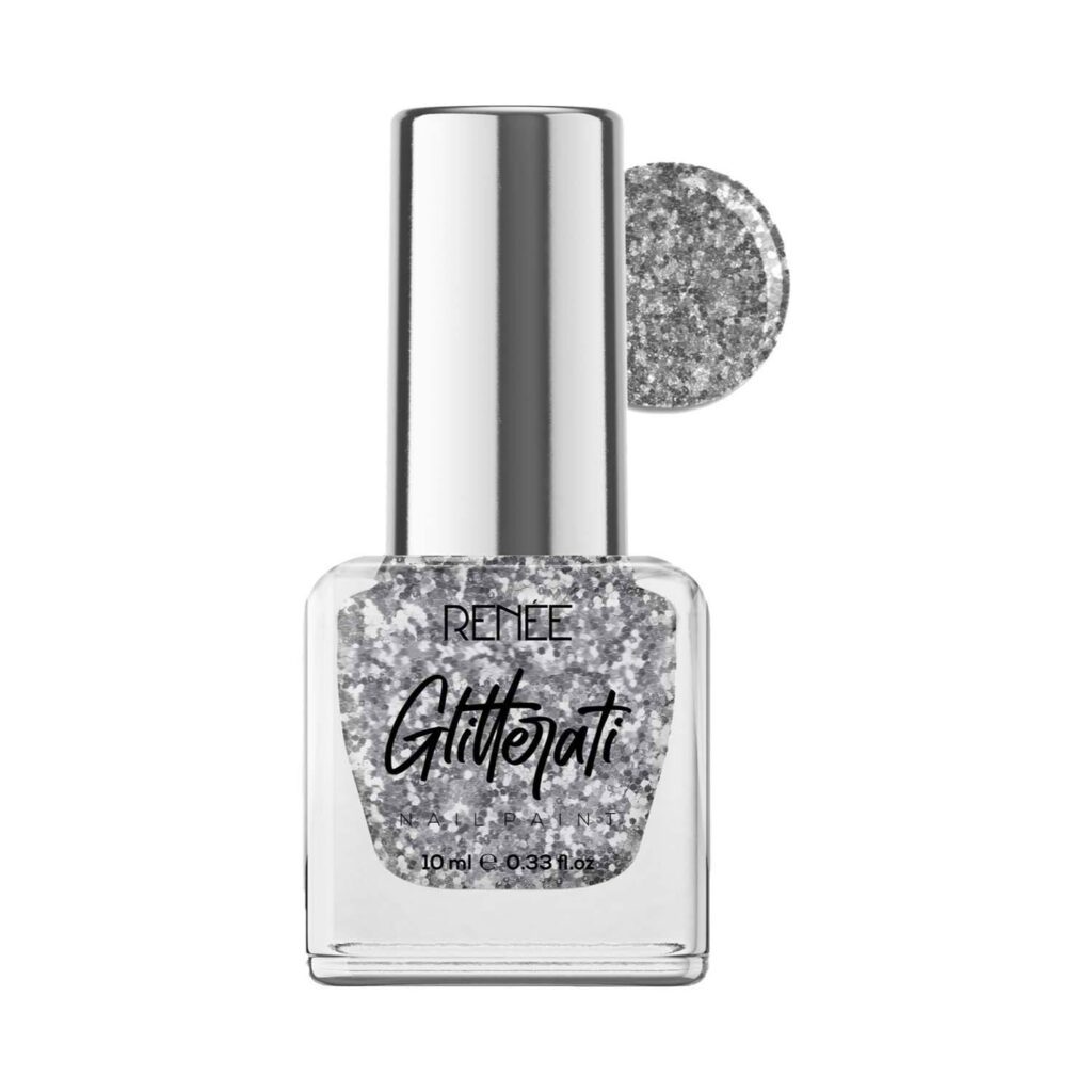 Renee Cosmetics Glitterati Nail Paint - Silver Flake (10 ml) - RENEE