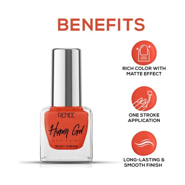 Renee Cosmetics Hyper Gel Nail Paint - Fiery Orange (10 ml) - RENEE