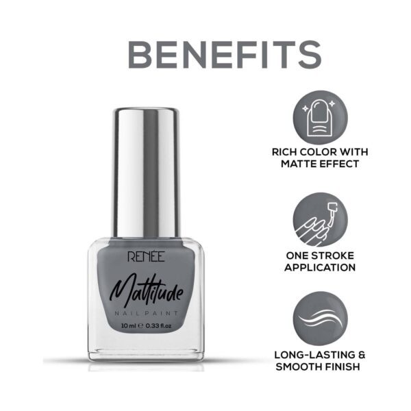 Renee Cosmetics Mattitude Nail Paint - Seal Grey (10 ml) - RENEE