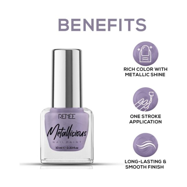 Renee Cosmetics Metallicious Nail Paint - Lilac Haze (10 ml) - RENEE