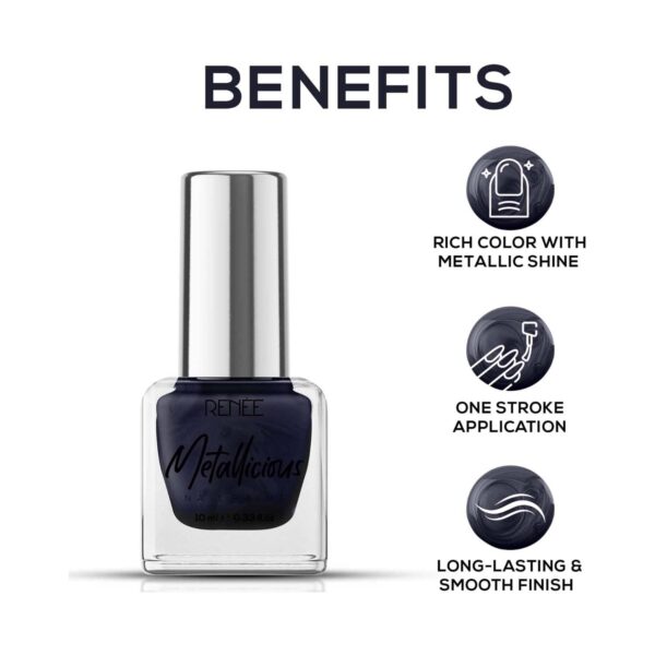 Renee Cosmetics Metallicious Nail Paint - Navy Nebula (10 ml) - RENEE