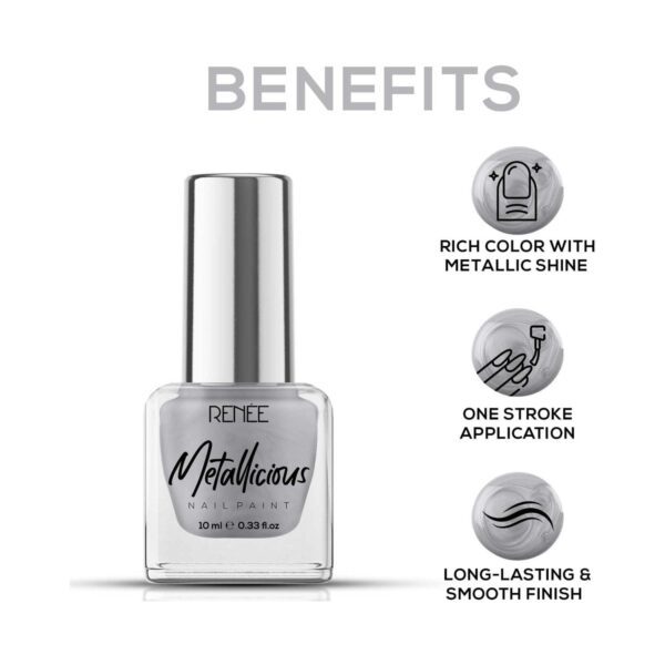 Renee Cosmetics Metallicious Nail Paint - Pebble Grey (10 ml) - RENEE