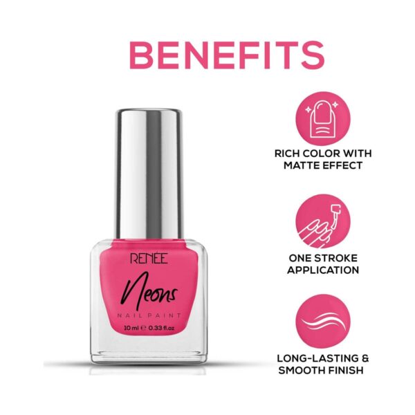 Renee Cosmetics Neons Nail Paint - Pink Flare (10 ml) - RENEE