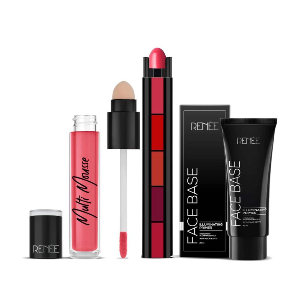 RENEE FAB Face Base Makeup Combo - Fab 5 5-In-1 Lipstick, Multi-Mousse Lip Stain & Face Base Primer - RENEE