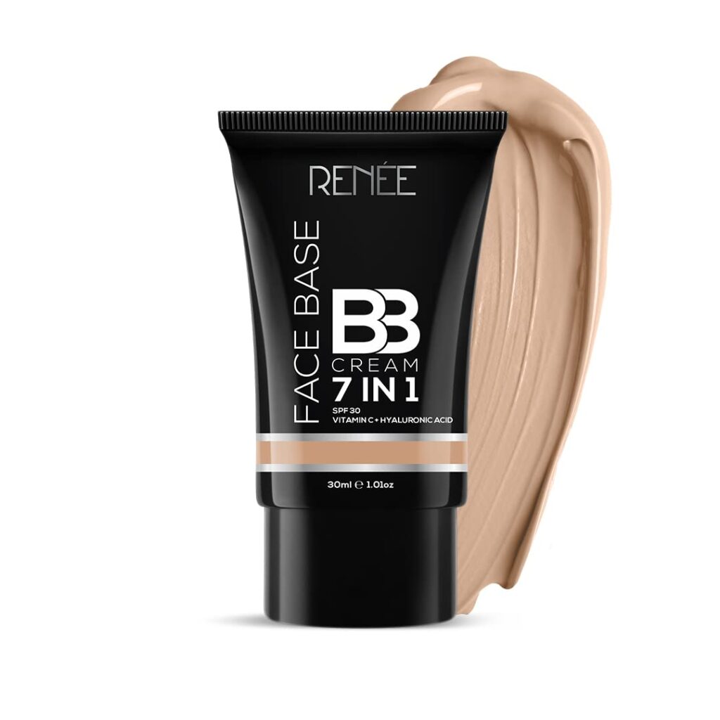 RENEE Face Base BB Cream 7 in 1 with SPF 30 PA+++ Biscuit 30ml| Enriched with Hyaluronic Acid & Vitamin C| Hydrates, Nourishes & Smoothens Skin