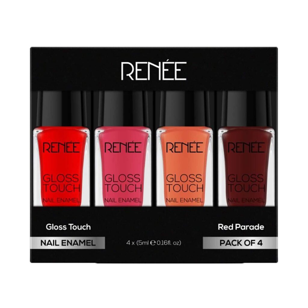 RENEE Gloss Touch Nail Enamel - N03 Red Parade (4 Pcs) - RENEE