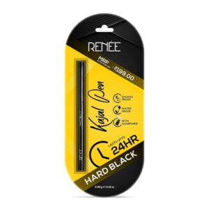 RENEE Hard Black Kajal Pen with Sharpener | 24 Hrs Stay | Long Lasting | Super Black Kajal Pencil | Matte Finish & Rich Color Payoff | Smudge & Water Proof | One Swipe...