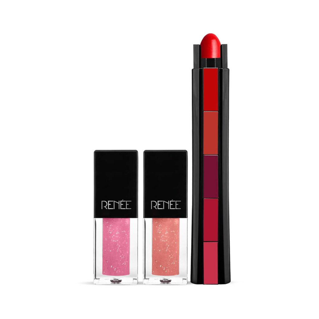 RENEE Juicy Lips Makeup Kit - Fab 5 5-In-1 Matte Lipstick and Lip Gloss Combo - RENEE