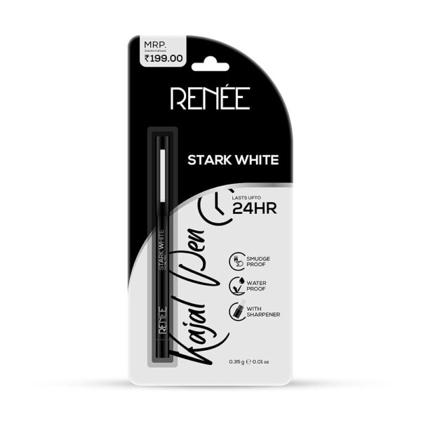 RENEE Kajal Pen with Sharpener - Stark White | 24 Hrs Stay | Long Lasting Kohl Pencil | Matte Finish | Rich Color Payoff | Smudge & Waterproof | One Swipe Application Formula |...