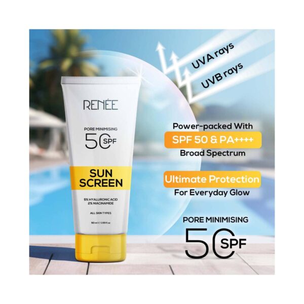 RENEE Pore Minimizing Sunscreen SPF 50 With 5% Hyaluronic acid & 2% Niacinamide (50 ml) - RENEE