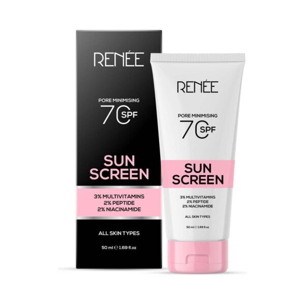 RENEE Pore Minimizing Sunscreen SPF 70 With 2% Niacinamide, 2% Peptide & 3% Multivitamins (50 ml) - RENEE