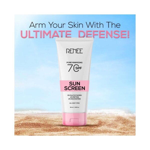 RENEE Pore Minimizing Sunscreen SPF 70 With 2% Niacinamide, 2% Peptide & 3% Multivitamins (50 ml) - RENEE