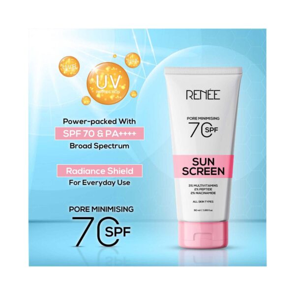 RENEE Pore Minimizing Sunscreen SPF 70 With 2% Niacinamide, 2% Peptide & 3% Multivitamins (5 ml) - RENEE