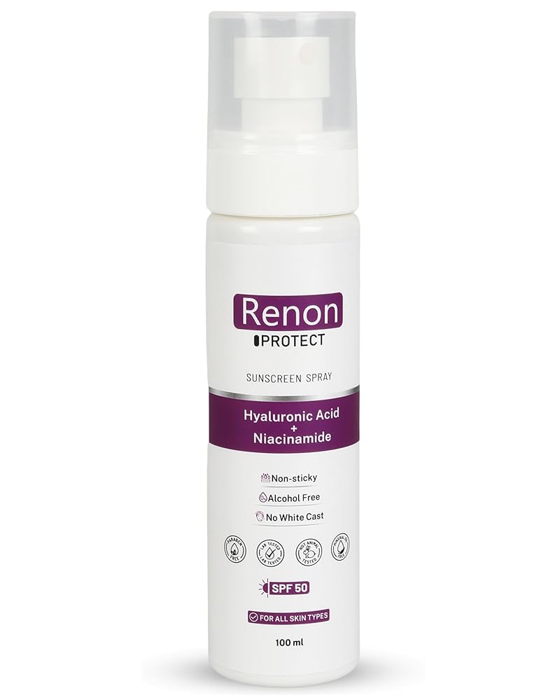Renon Sunscreen Spray SPF 50 PA++++ | Hyaluronic and Niacinamide | Non Sticky and No White Cast | Hydrating and Quick Absorbing | Alcohol Free