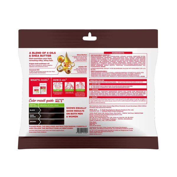 Revlon Color N Care Nourishing Permanent Hair Color Sachet - 3 Darkest Brown (20g+30ml) - Revlon
