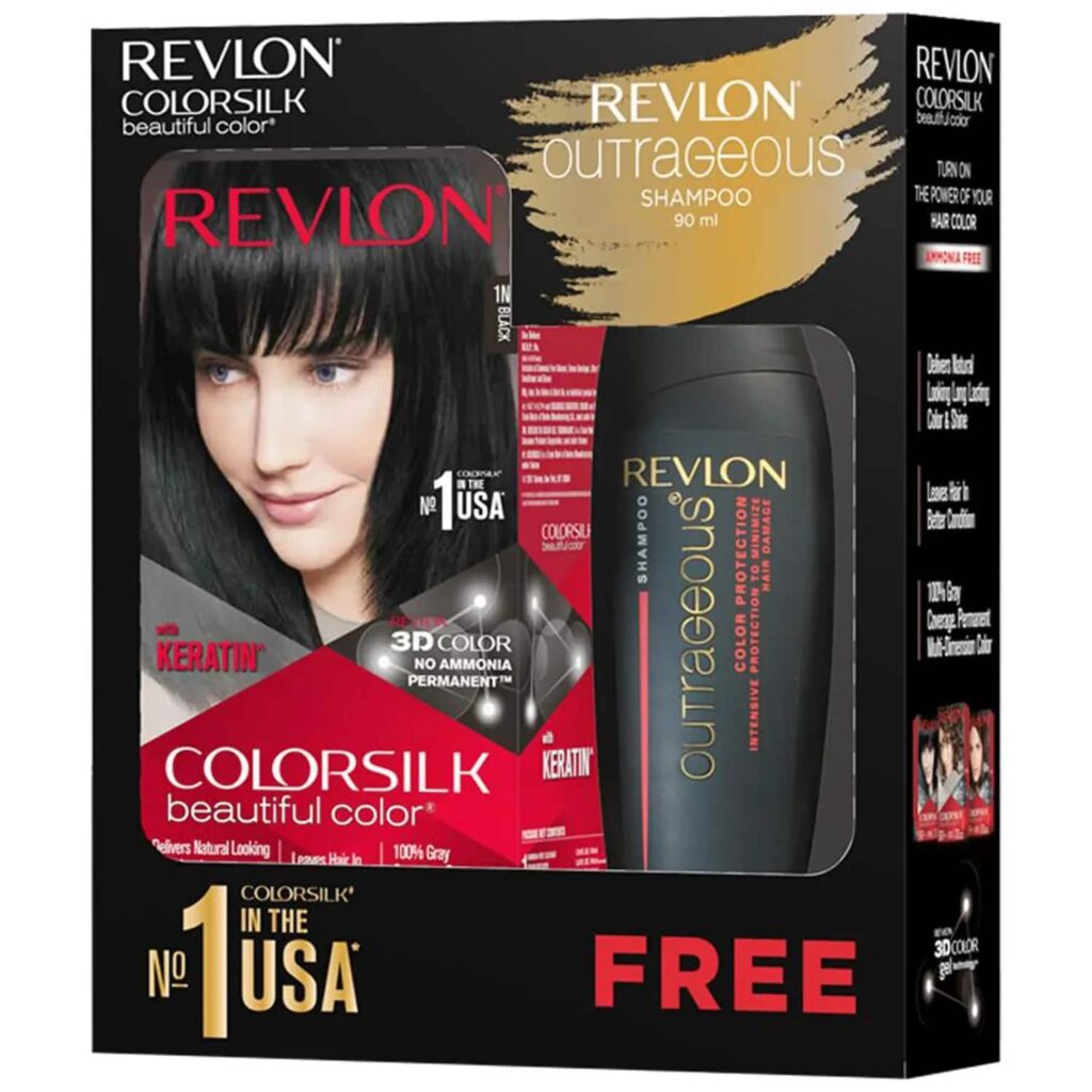 Revlon Colorsilk Beautiful Hair Color with Keratin + Free Shampoo - 1N Black (90ml) - Revlon