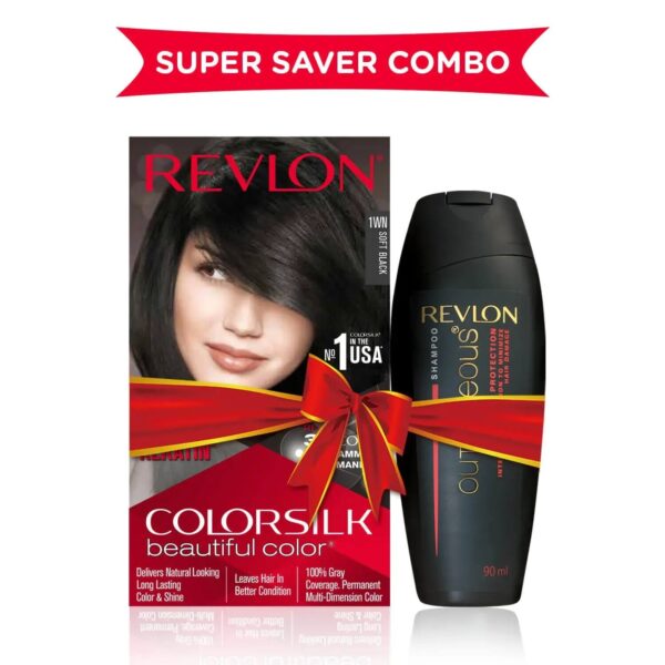 Revlon Colorsilk Beautiful Hair Color with Keratin + Free Shampoo - 1WN Soft Black (91.8ml) - Revlon
