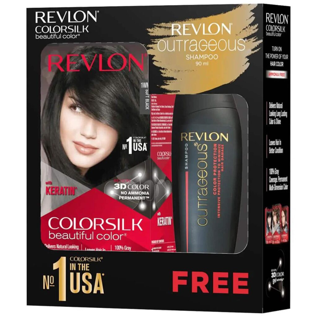 Revlon Colorsilk Beautiful Hair Color with Keratin + Free Shampoo - 1WN Soft Black (91.8ml) - Revlon