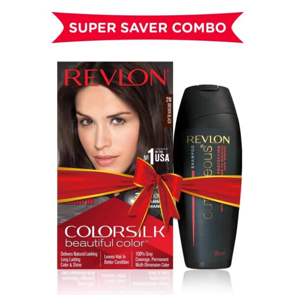 Revlon Colorsilk Beautiful Hair Color with Keratin + Free Shampoo - 2N Brown Black (91.8ml + 90 ml) - Revlon