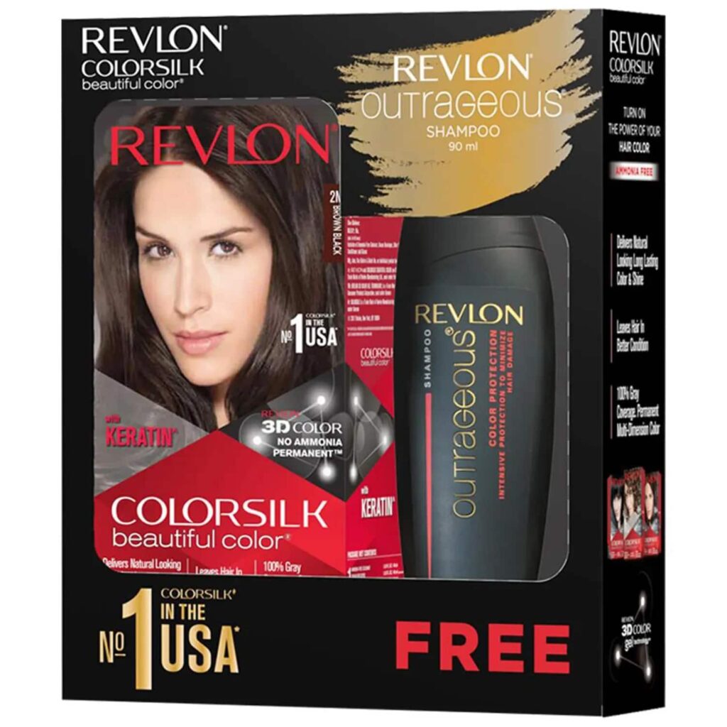 Revlon Colorsilk Beautiful Hair Color with Keratin + Free Shampoo - 2N Brown Black (91.8ml + 90 ml) - Revlon