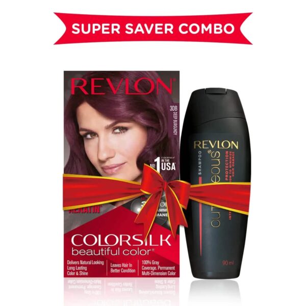 Revlon Colorsilk Beautiful Hair Color with Keratin + Free Shampoo - 3DB Deep Burgundy (91.8ml) - Revlon