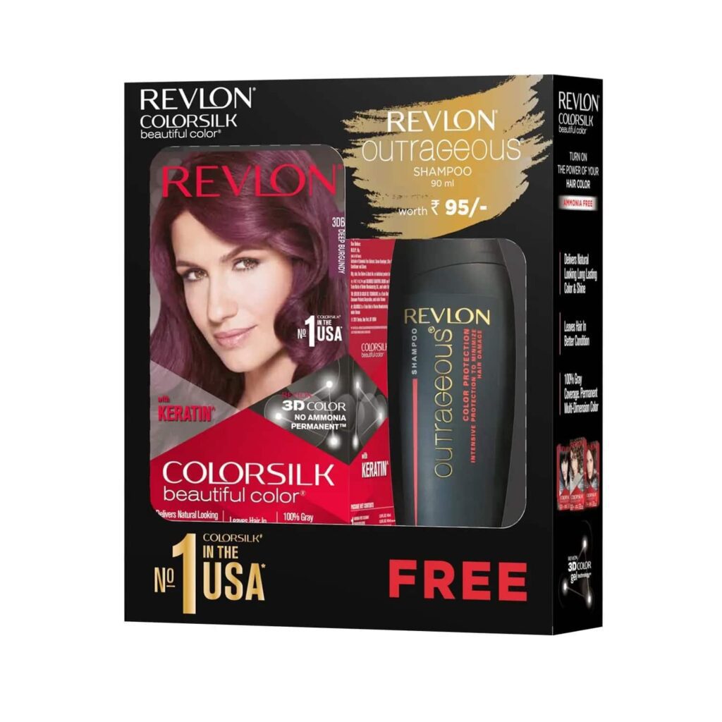 Revlon Colorsilk Beautiful Hair Color with Keratin + Free Shampoo - 3DB Deep Burgundy (91.8ml) - Revlon
