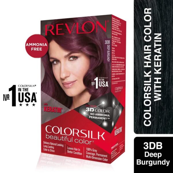 Revlon Colorsilk Beautiful Hair Color with Keratin + Free Shampoo - 3DB Deep Burgundy (91.8ml) - Revlon