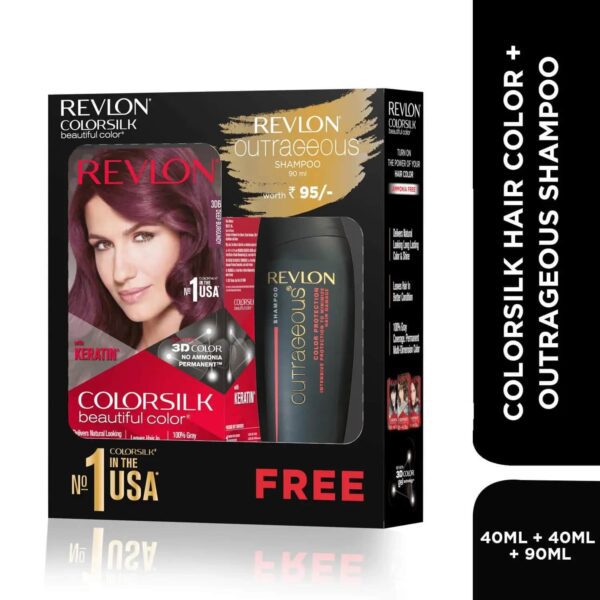 Revlon Colorsilk Beautiful Hair Color with Keratin + Free Shampoo - 3DB Deep Burgundy (91.8ml) - Revlon