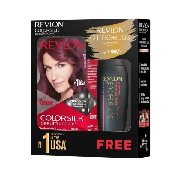 Revlon Colorsilk Beautiful Hair Color with Keratin + Free Shampoo - 3DB Deep Burgundy (91.8ml) - Revlon