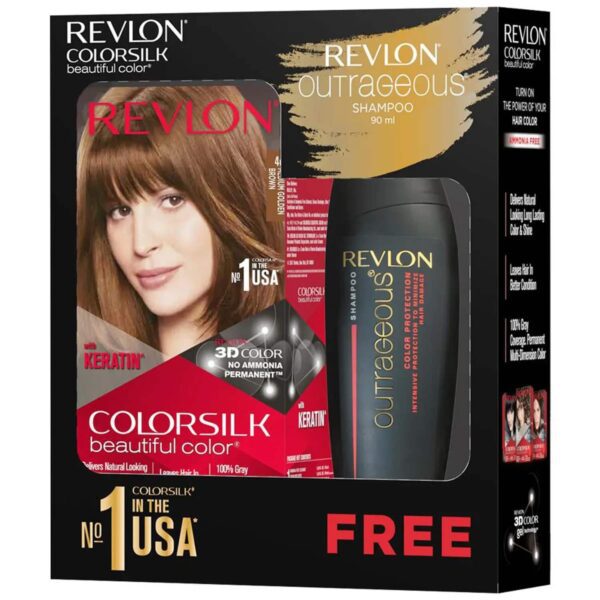 Revlon Colorsilk Beautiful Hair Color with Keratin + Free Shampoo - 4G Medium Golden Brown (91.8ml) - Revlon