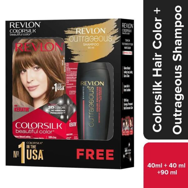 Revlon Colorsilk Beautiful Hair Color with Keratin + Free Shampoo - 4G Medium Golden Brown (91.8ml) - Revlon