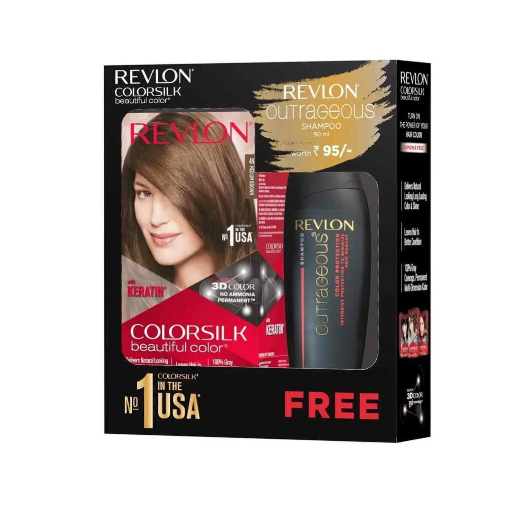 Revlon Colorsilk Beautiful Hair Color with Keratin + Free Shampoo - 4N Medium Brown (91.8ml) - Revlon