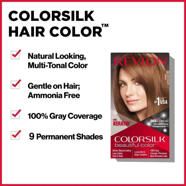 Revlon Colorsilk Beautiful Hair Color with Keratin + Free Shampoo - 4N Medium Brown (91.8ml) - Revlon