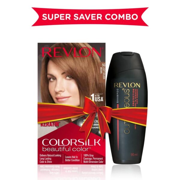Revlon Colorsilk Beautiful Hair Color with Keratin + Free Shampoo - 5G Light Golden Brown (91.8ml) - Revlon