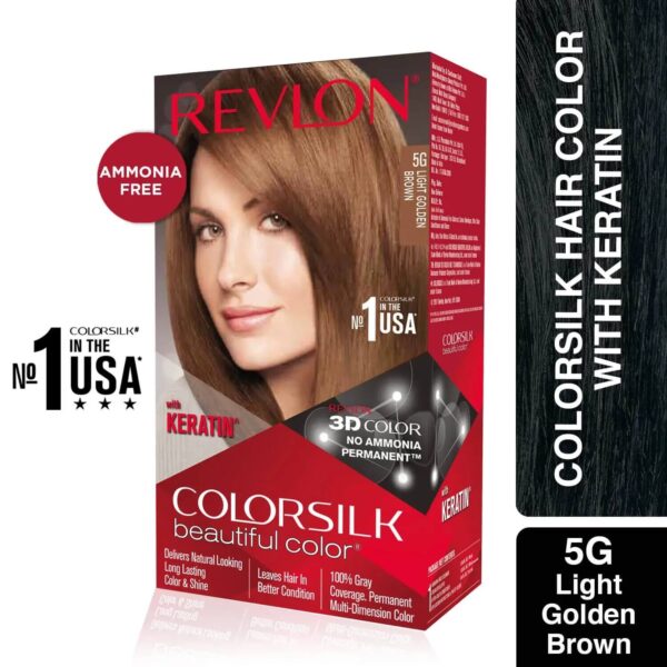 Revlon Colorsilk Beautiful Hair Color with Keratin + Free Shampoo - 5G Light Golden Brown (91.8ml) - Revlon