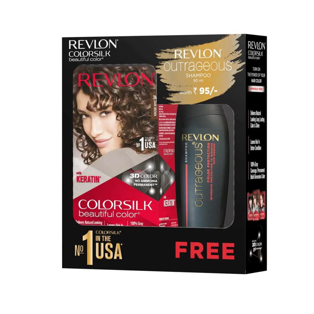 Revlon ColorSilk Hair Color with Keratin - 3N Dark Brown - with Outrageous Shampoo 90 ml (150ml) - Revlon