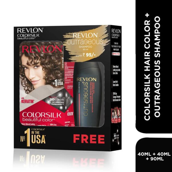 Revlon ColorSilk Hair Color with Keratin - 3N Dark Brown - with Outrageous Shampoo 90 ml (150ml) - Revlon