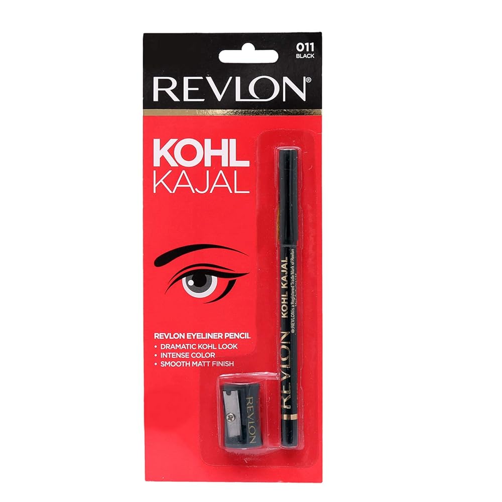 Revlon Kohl Kajal Eye Liner Pencil With Sharpener, Black, 1.14g