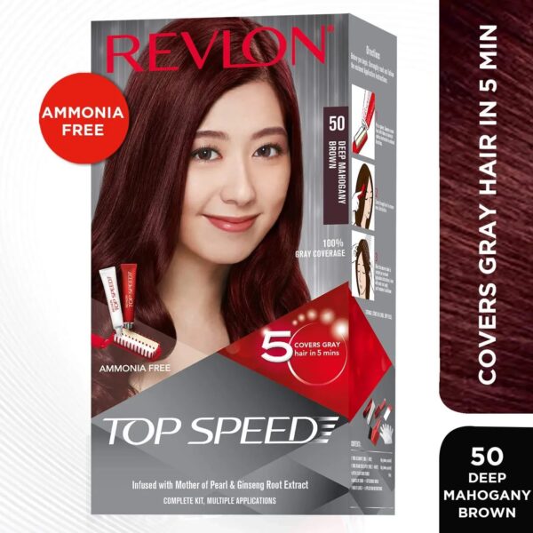 Revlon Top Speed Hair Color - 50 Deep Mahogany Brown (80g+15ml) - Revlon