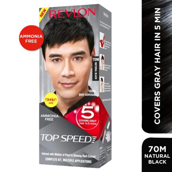 Revlon Top Speed Hair Color Small Pack For Man - 70M Natural Black (40g+15ml) - Revlon
