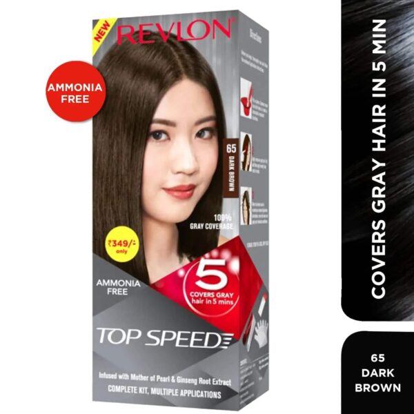 Revlon Top Speed Hair Color Small Pack For Woman - 65 Dark Brown (40g+15ml) - Revlon