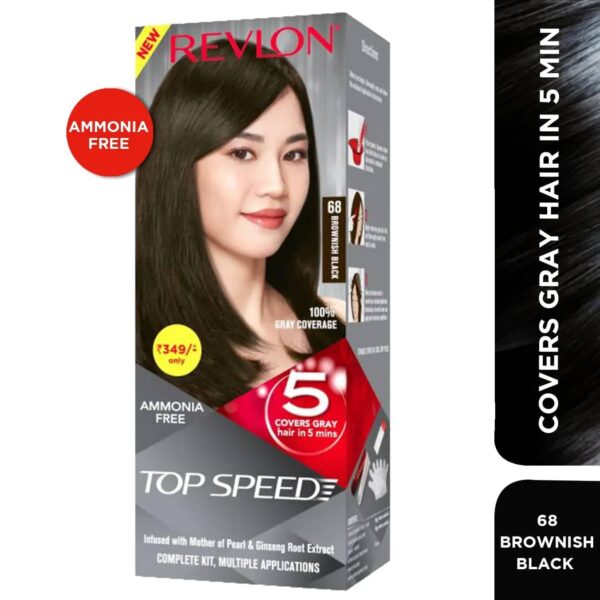 Revlon Top Speed Hair Color Small Pack For Woman - 68 Brownish Black (40g+15ml) - Revlon