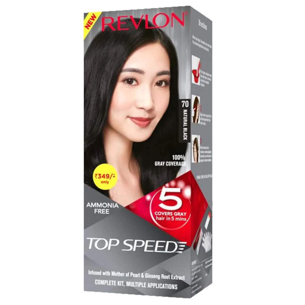 Revlon Top Speed Hair Color Small Pack For Woman - 70 Natural Black (40g+15ml) - Revlon